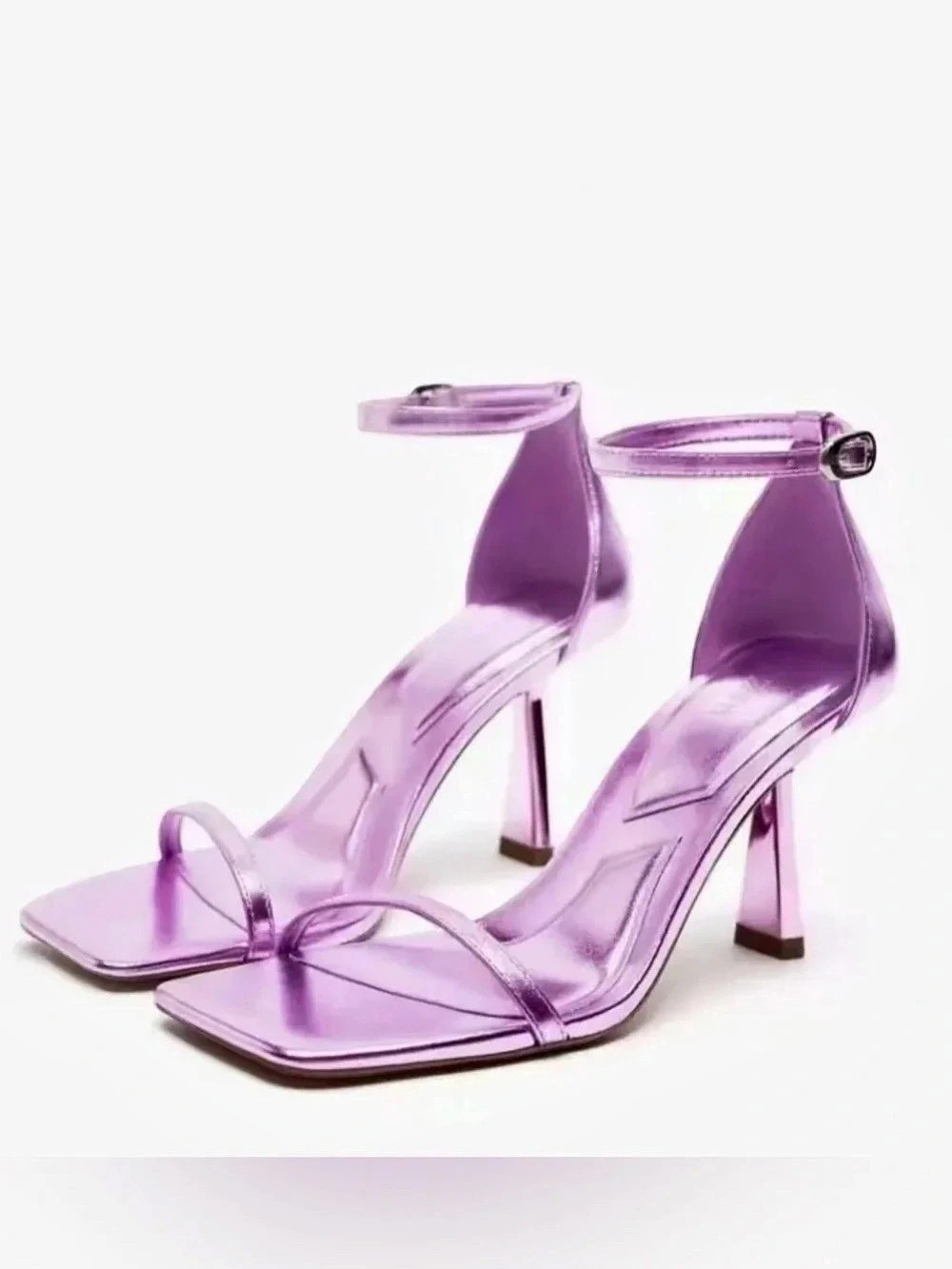 Zara Heeled Metallic Sandals Purple US 10